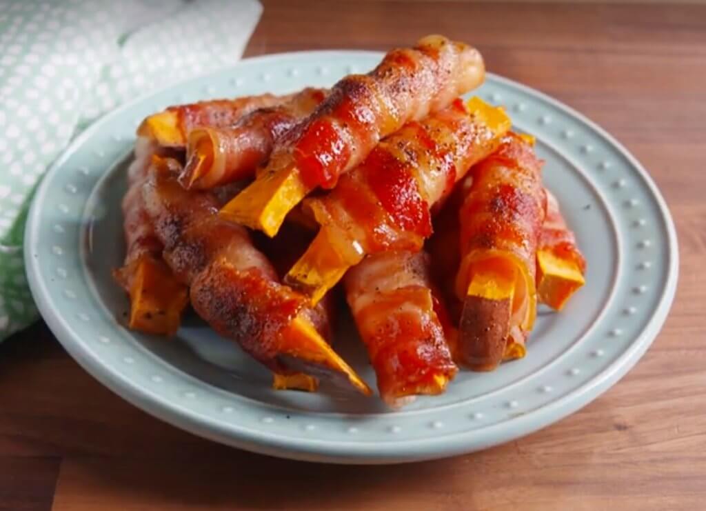 paleo bacon-wrapped sweet potato fries
