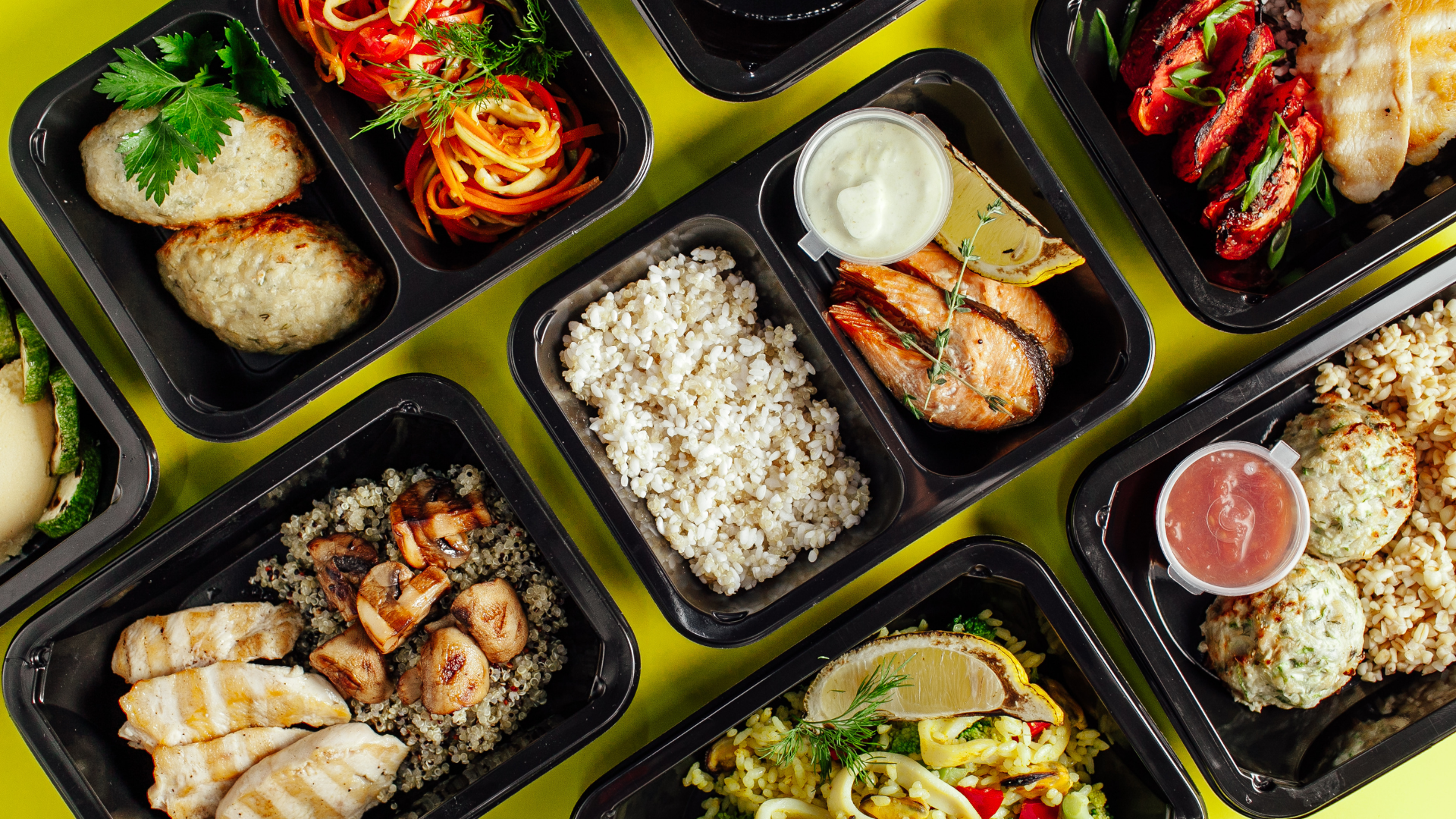 Various meals in prepping containers